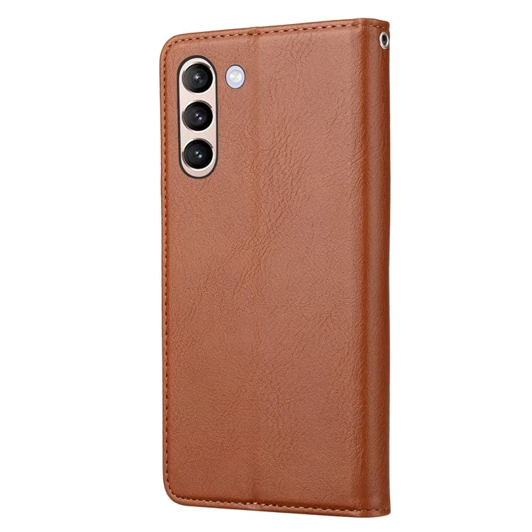 For Samsung Galaxy S23+ Full Protection Cell Phone Case Front Card Slot Design Magnetic Auto-absorbed PU Leather Flip Cover Wallet Stand - Brown