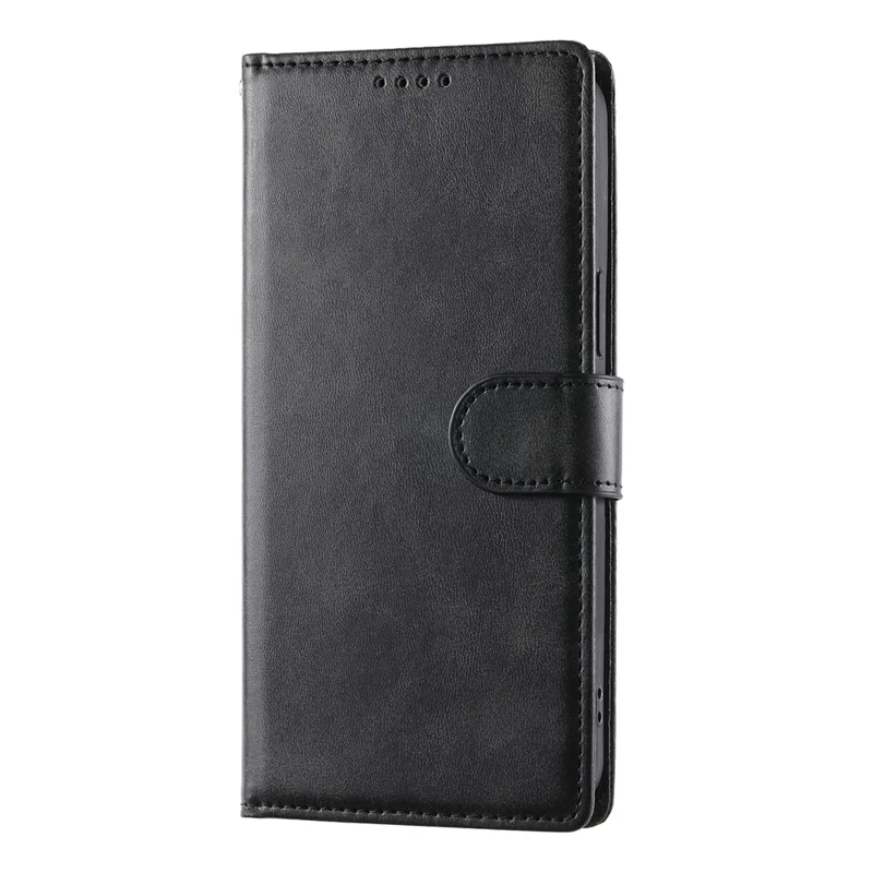 For Samsung Galaxy A57 5G Case Stand Wallet Calf Texture PU Leather Flip Phone Cover with Wrist Strap - Black