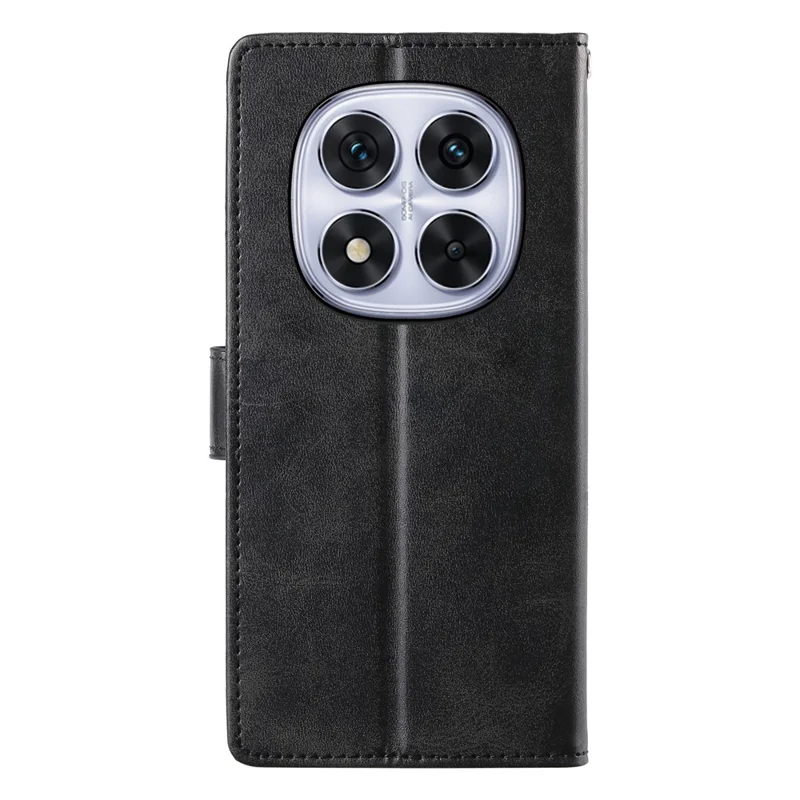 Cover con supporto portafoglio per Xiaomi Redmi Note 15 Pro 4G (Global), custodia pieghevole in ecopelle con texture effetto vitello e cinturino da polso - Nero