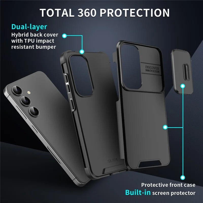 For Samsung Galaxy S26  /  S26 Pro Case PC + TPU Phone Cover with Slide Camera Guard - Black