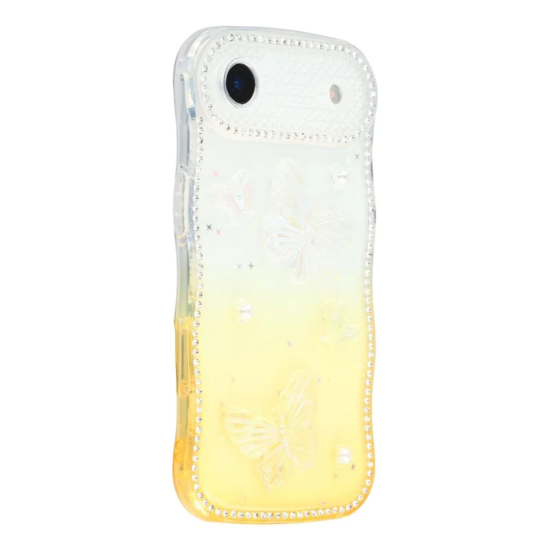For iPhone Air Case Epoxy Butterfly Design Rhinestone Decor Gradient Shockproof TPU Phone Cover - White  /  Orange
