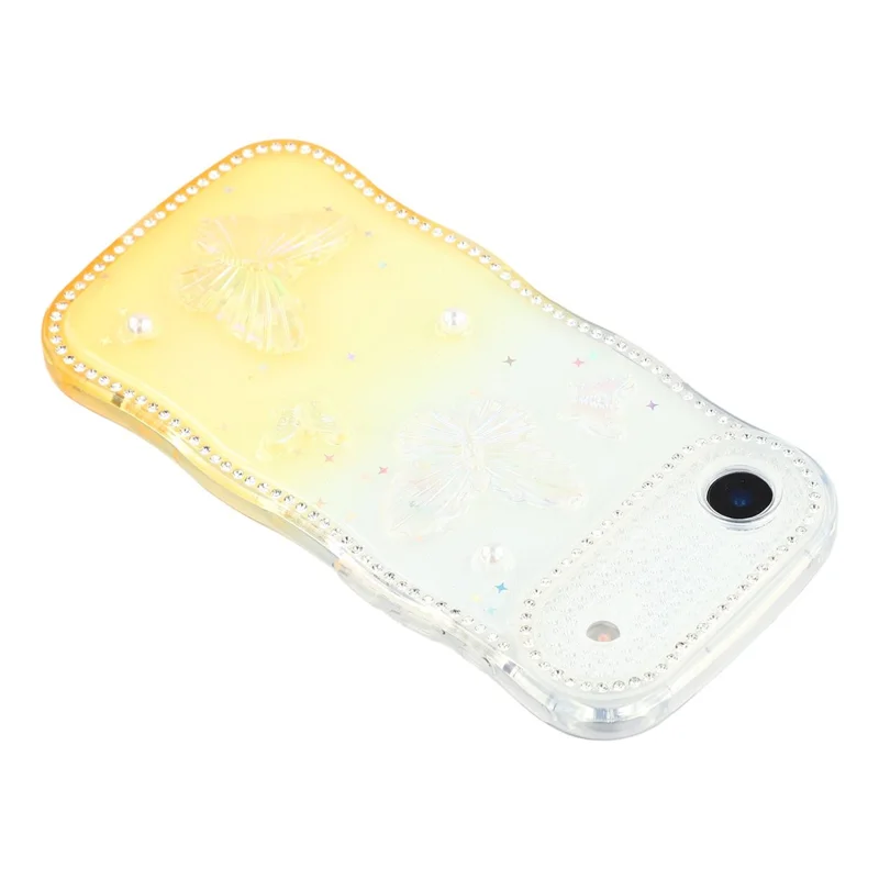 For iPhone Air Case Epoxy Butterfly Design Rhinestone Decor Gradient Shockproof TPU Phone Cover - White  /  Orange