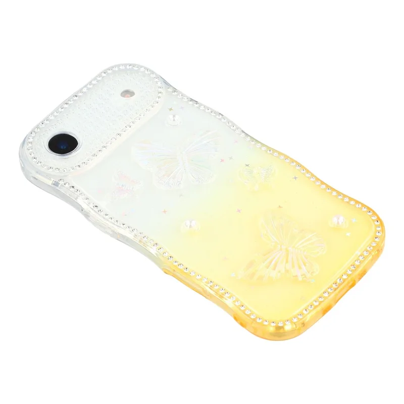 For iPhone Air Case Epoxy Butterfly Design Rhinestone Decor Gradient Shockproof TPU Phone Cover - White  /  Orange