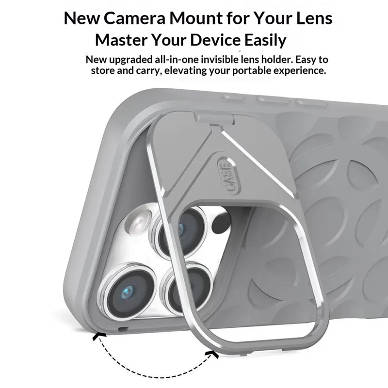 Achat en gros pour coque iPhone 16 Pro en TPU + PC avec support objectif pliable compatible MagSafe - Gris