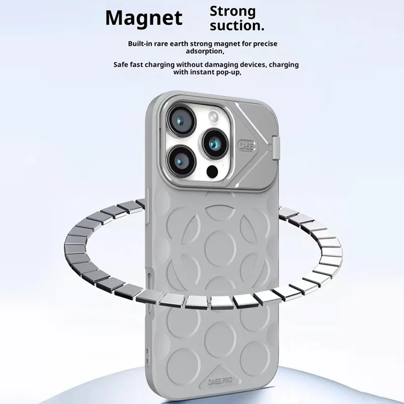 Achat en gros pour coque iPhone 16 Pro en TPU + PC avec support objectif pliable compatible MagSafe - Gris