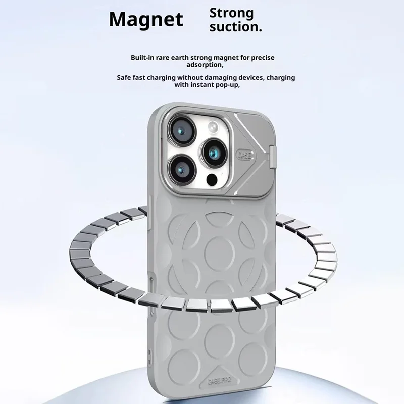 Achat en gros pour coque iPhone 15 Pro Max, housse en TPU + PC avec support objectif pliable compatible MagSafe - Gris