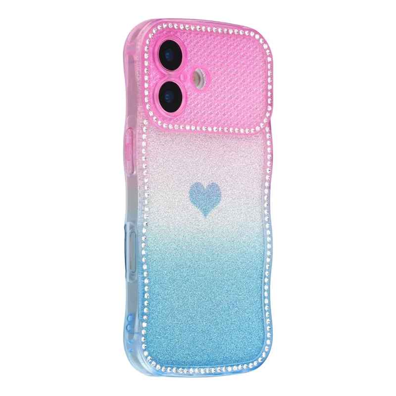 For iPhone 17 Case Sparkle Rhinestone Decor TPU Phone Cover with Glitter Gradient Card - Purple  /  Blue