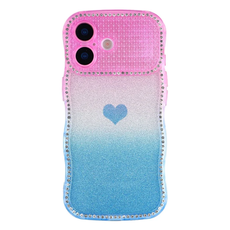 For iPhone 17 Case Sparkle Rhinestone Decor TPU Phone Cover with Glitter Gradient Card - Purple  /  Blue