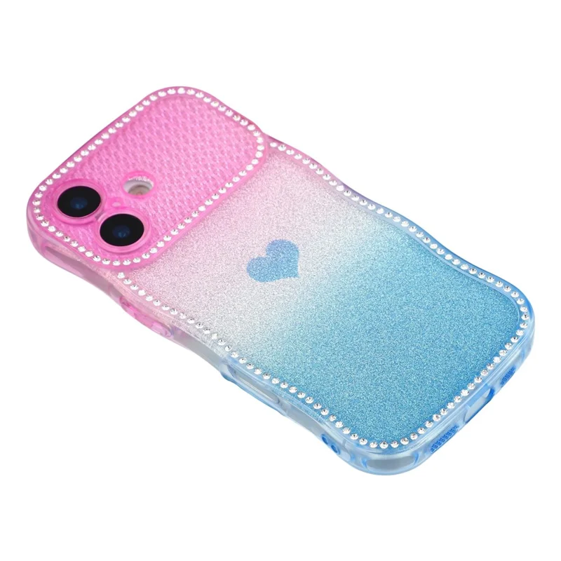 For iPhone 17 Case Sparkle Rhinestone Decor TPU Phone Cover with Glitter Gradient Card - Purple  /  Blue