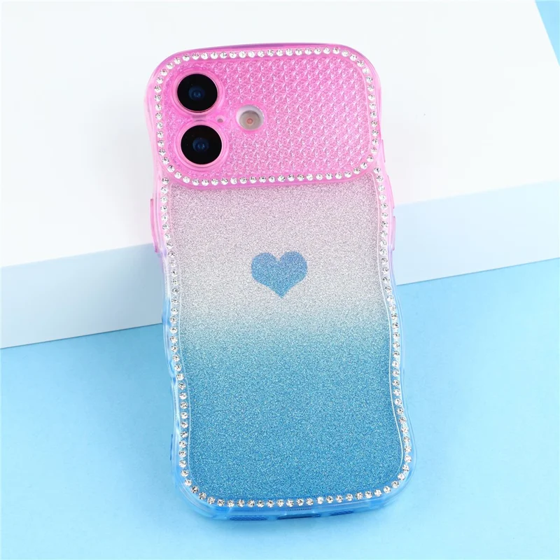 For iPhone 17 Case Sparkle Rhinestone Decor TPU Phone Cover with Glitter Gradient Card - Purple  /  Blue