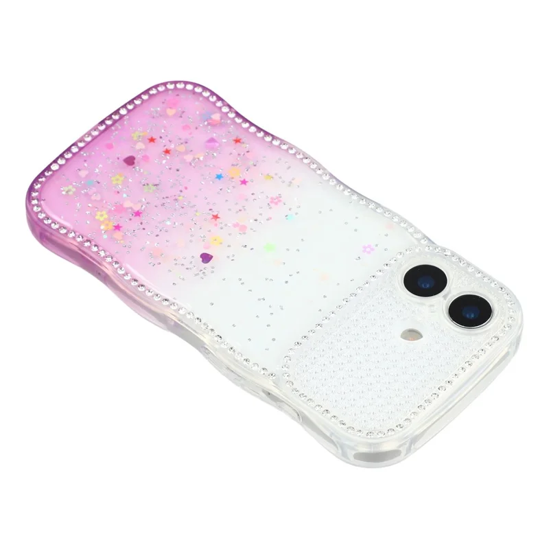 For iPhone 17 Case Glitter Epoxy Design TPU Phone Cover with Sparkly Rhinestone Decor Wave Frame - Gradient Purple
