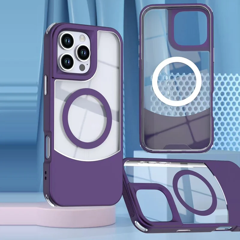 Kauf in Großmengen für iPhone 16 Pro Magnet-Case Skin Touch Kontrastfarbe PC + TPU Handyhülle kompatibel mit MagSafe - Lila