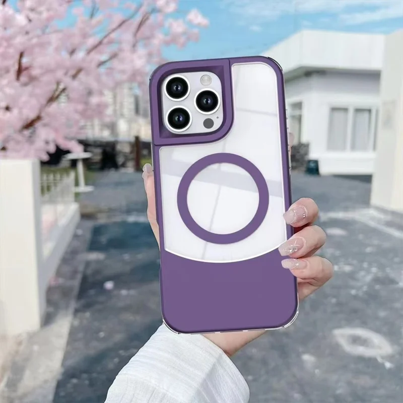 Kauf in Großmengen für iPhone 16 Pro Magnet-Case Skin Touch Kontrastfarbe PC + TPU Handyhülle kompatibel mit MagSafe - Lila
