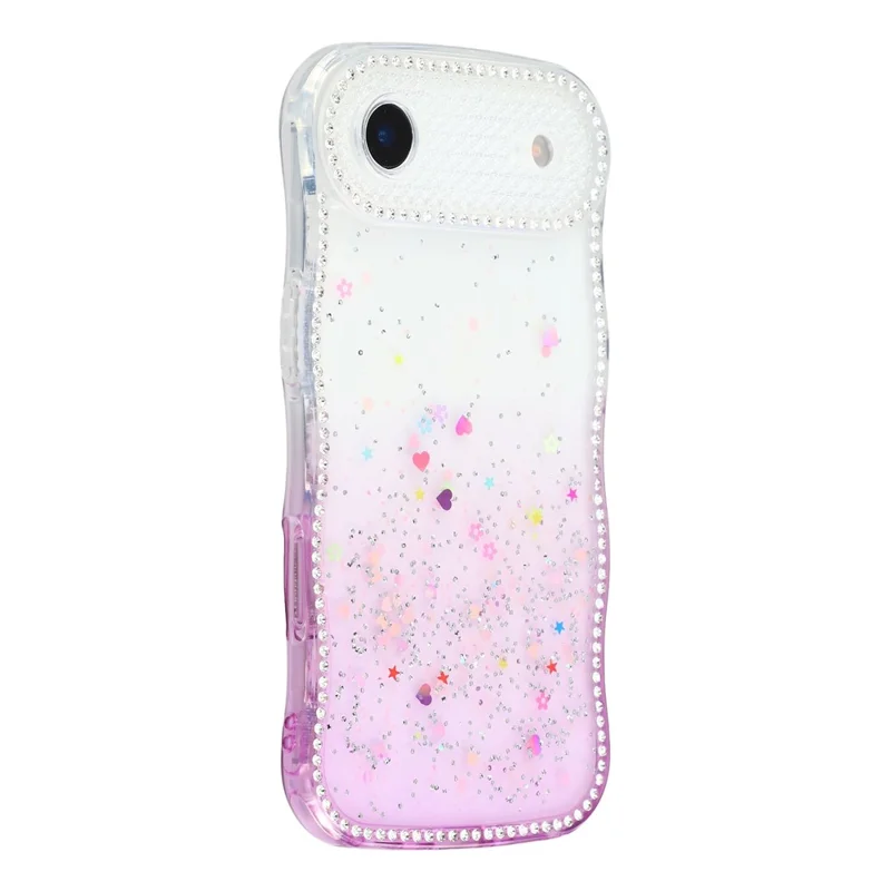 For iPhone Air Case Glitter Epoxy Design TPU Phone Cover with Sparkly Rhinestone Decor Wave Frame - Gradient Purple