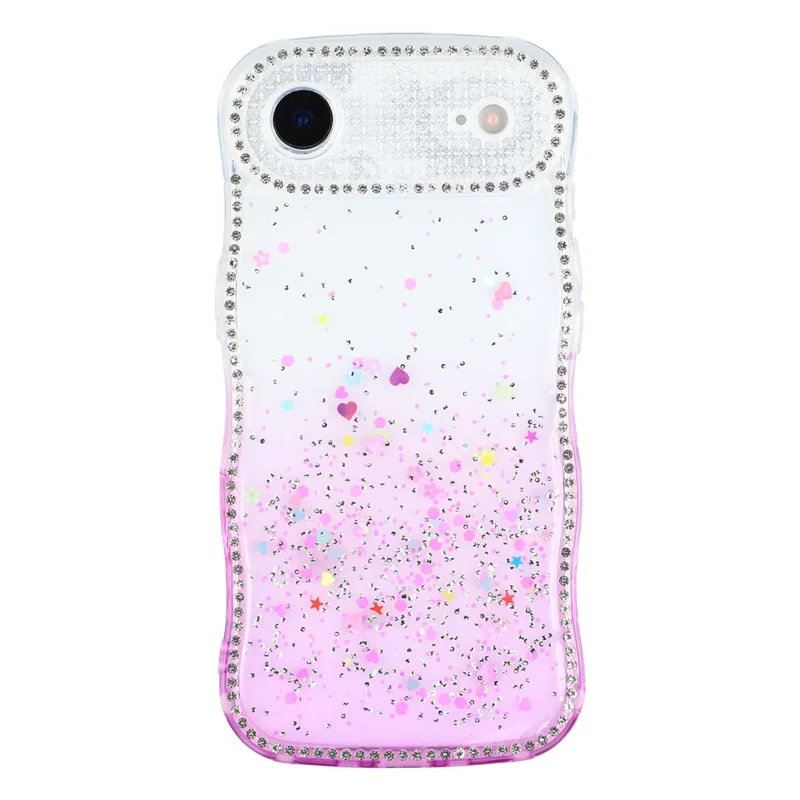 For iPhone Air Case Glitter Epoxy Design TPU Phone Cover with Sparkly Rhinestone Decor Wave Frame - Gradient Purple