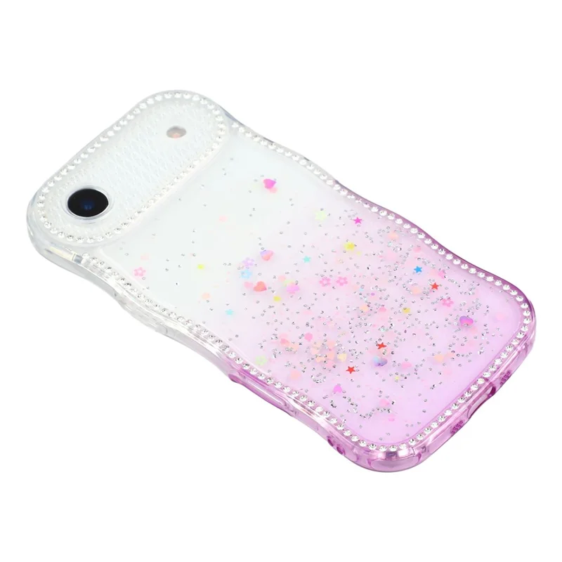 For iPhone Air Case Glitter Epoxy Design TPU Phone Cover with Sparkly Rhinestone Decor Wave Frame - Gradient Purple