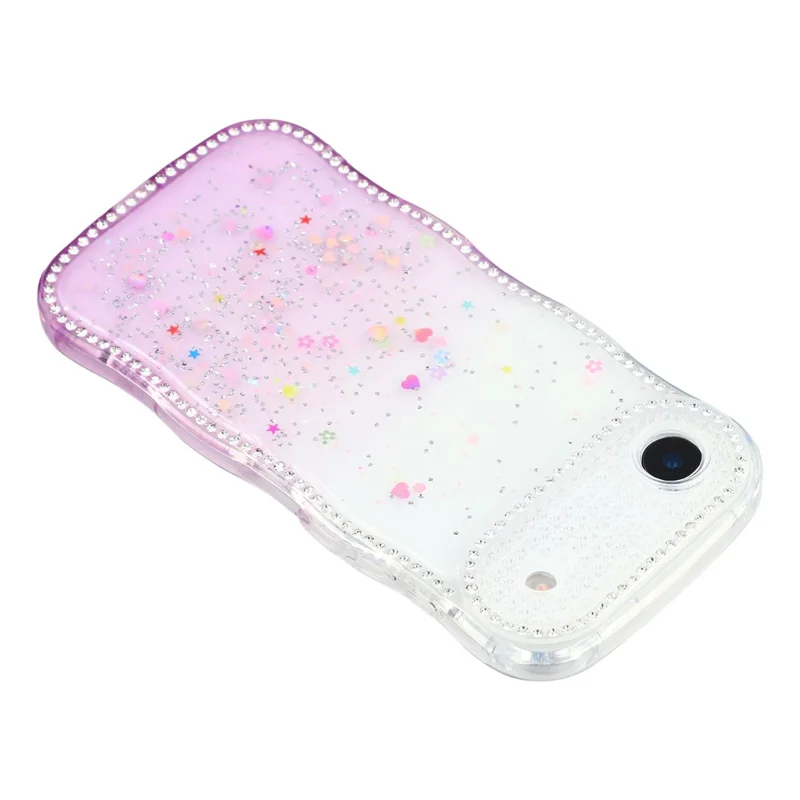 For iPhone Air Case Glitter Epoxy Design TPU Phone Cover with Sparkly Rhinestone Decor Wave Frame - Gradient Purple