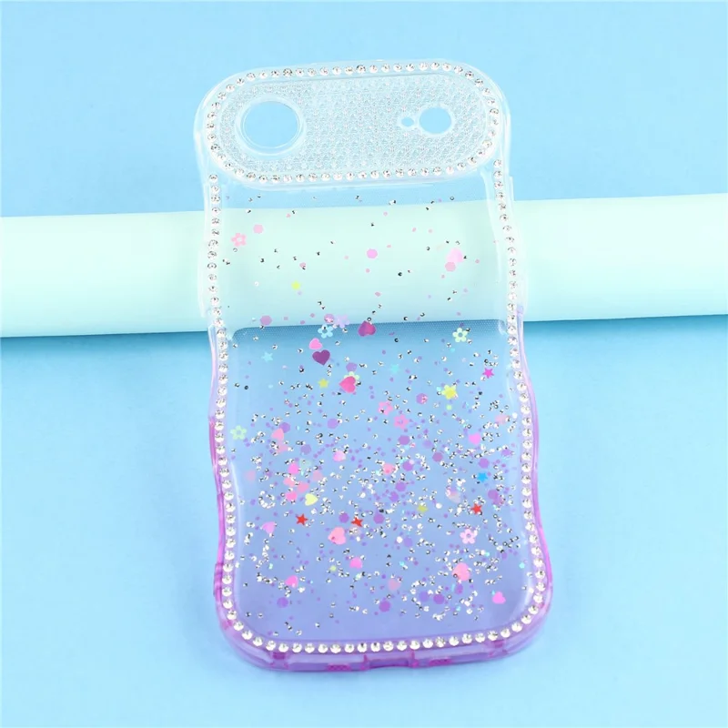 For iPhone Air Case Glitter Epoxy Design TPU Phone Cover with Sparkly Rhinestone Decor Wave Frame - Gradient Purple