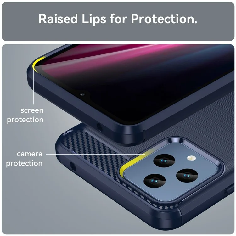 For T-Mobile REVVL 6 5G Shockproof Case Anti-Drop Flexible TPU Cover Brushed Carbon Fiber Texture Cell Phone Case - Blue