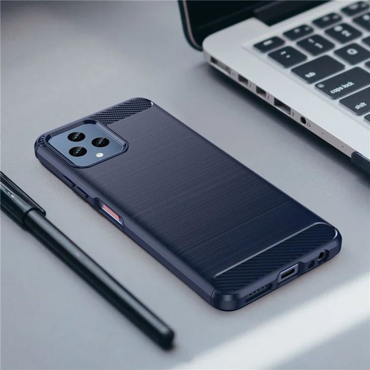 For T-Mobile REVVL 6 5G Shockproof Case Anti-Drop Flexible TPU Cover Brushed Carbon Fiber Texture Cell Phone Case - Blue