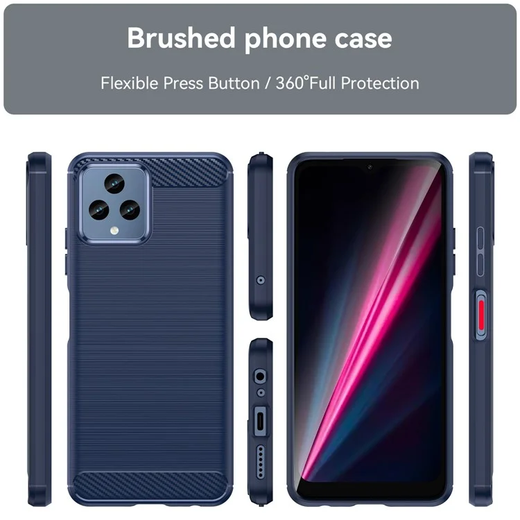 For T-Mobile REVVL 6 5G Shockproof Case Anti-Drop Flexible TPU Cover Brushed Carbon Fiber Texture Cell Phone Case - Blue