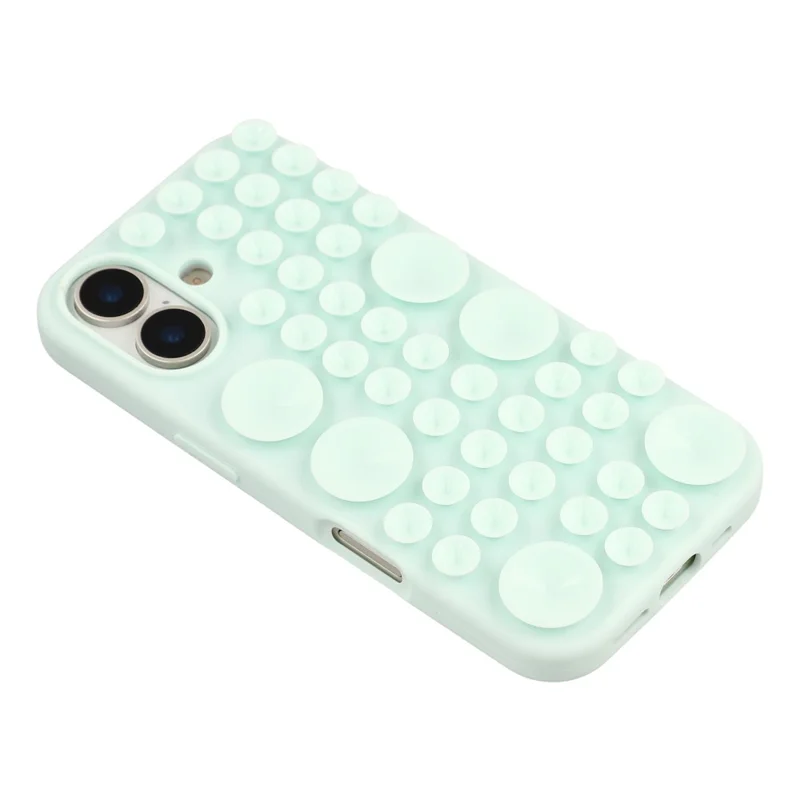 For iPhone 16 Case Suction Cup Silicone Phone Cover with Fabric Lining - Green
