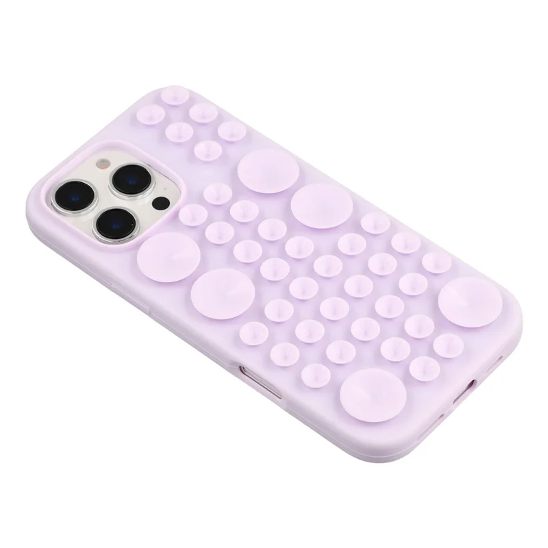 For iPhone 16 Pro Max Case Suction Cup Silicone Phone Cover with Fabric Lining - Light Purple