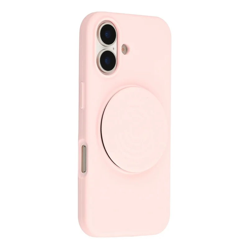 For iPhone 16 Silicone Case Wave Pattern Folding Kickstand Phone Cover Built-In Soft Fabric Lining - Pink