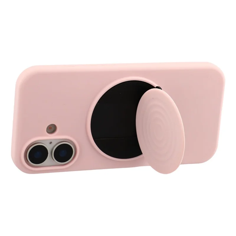 For iPhone 16 Silicone Case Wave Pattern Folding Kickstand Phone Cover Built-In Soft Fabric Lining - Pink