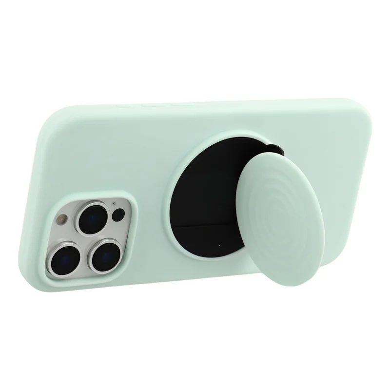 Capa de Silicone para iPhone 16 Pro com Suporte Dobrável em Padrão de Onda, Capa de Telemóvel com Revestimento Interno Macio em Tecido - Verde Claro