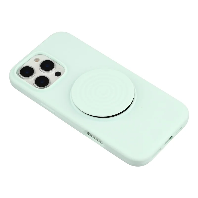 For iPhone 16 Pro Max Silicone Case Wave Pattern Folding Kickstand Phone Cover Built-In Soft Fabric Lining - Light Green