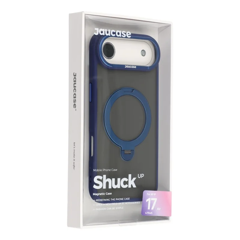 JAUCASE для чехла iPhone Air поворотная подставка тактильное матовое покрытие PC + TPU чехол для телефона - прозрачный синий