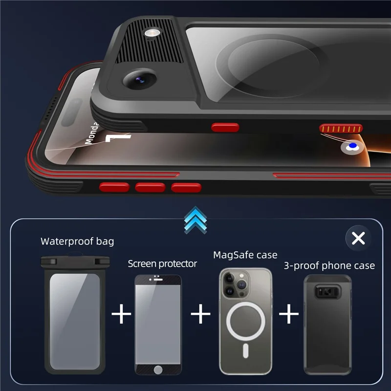 SHELLBOX Serie GTM per iPhone Custodia Magnetica Air con Telaio in Metallo TPU PC Impermeabile IP68 per Immersioni