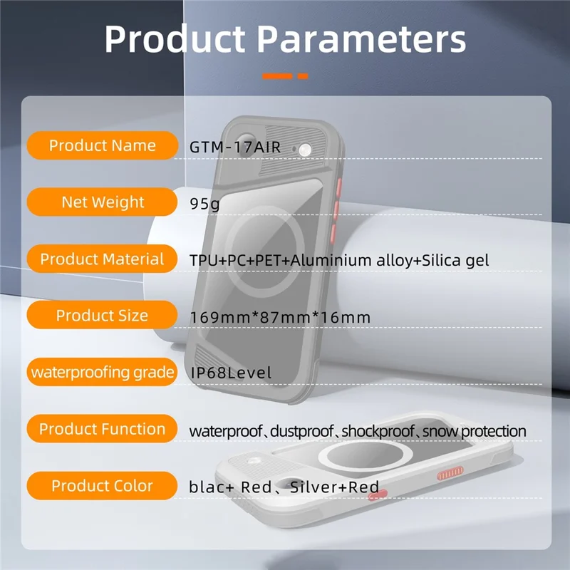 SHELLBOX Serie GTM per iPhone Custodia Magnetica Air con Telaio in Metallo TPU PC Impermeabile IP68 per Immersioni