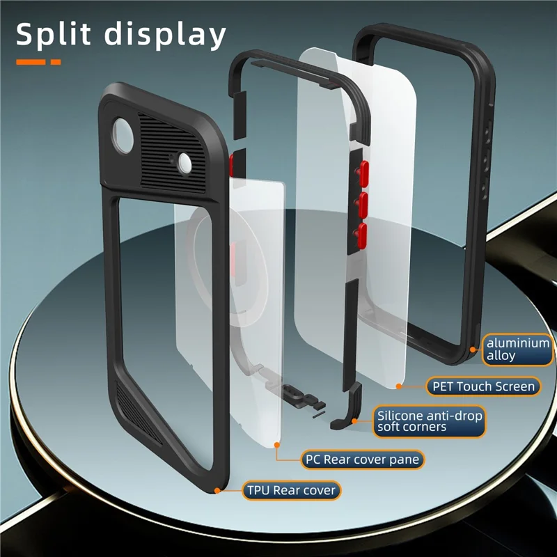 SHELLBOX Serie GTM per iPhone Custodia Magnetica Air con Telaio in Metallo TPU PC Impermeabile IP68 per Immersioni