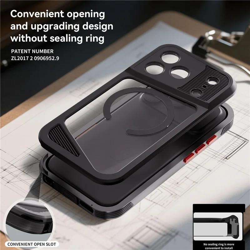 SHELLBOX Serie GTM per iPhone 17 Pro Custodia Magnetica IP68 Impermeabile con Telaio in Metallo TPU PC Cover Subacquea