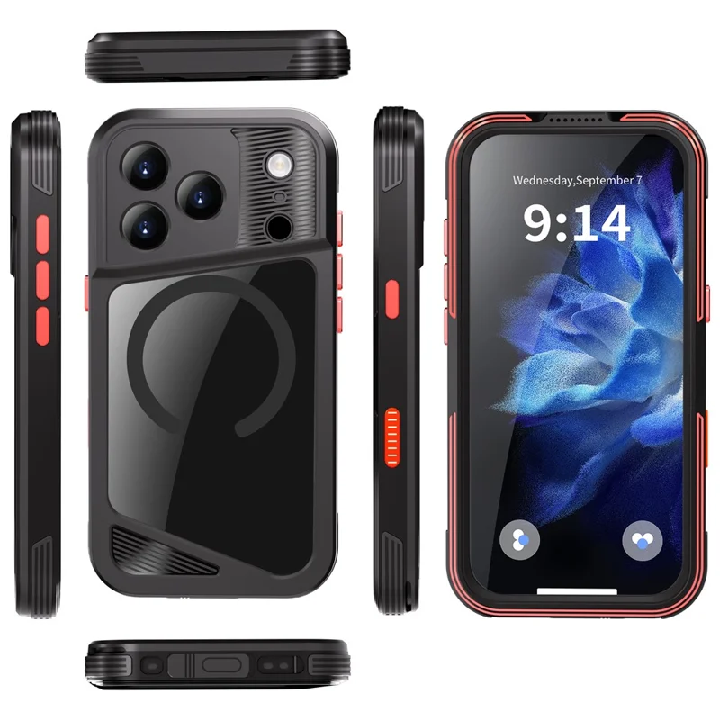 SHELLBOX Serie GTM per iPhone 17 Pro Custodia Magnetica IP68 Impermeabile con Telaio in Metallo TPU PC Cover Subacquea
