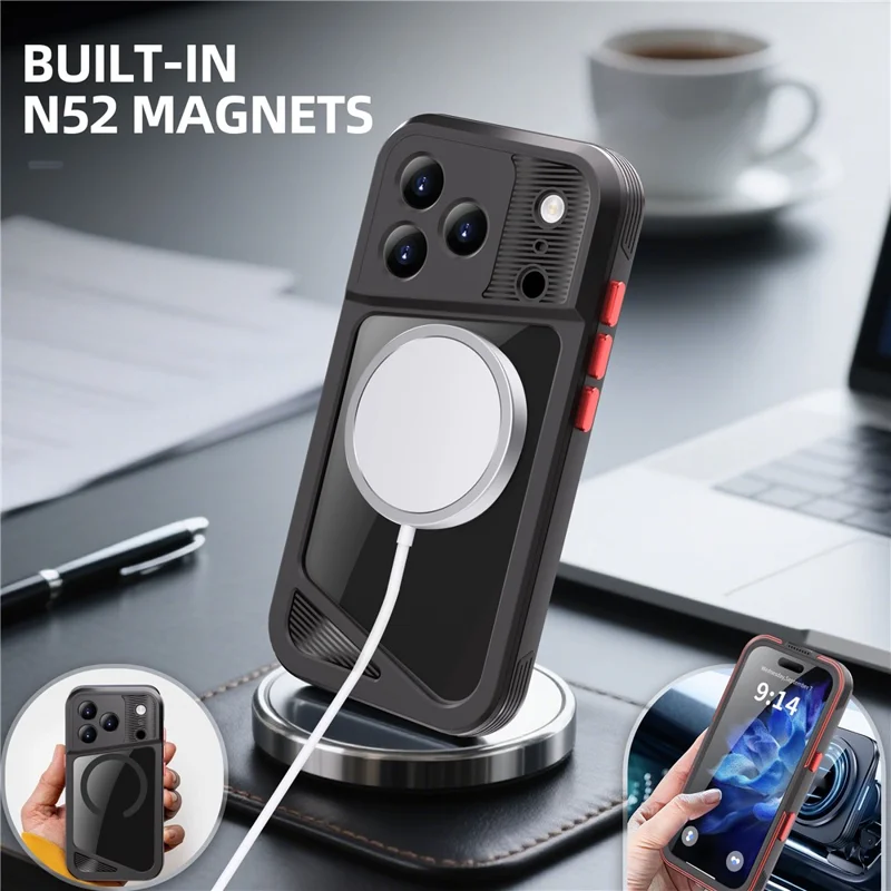 SHELLBOX Serie GTM per iPhone 17 Pro Custodia Magnetica IP68 Impermeabile con Telaio in Metallo TPU PC Cover Subacquea