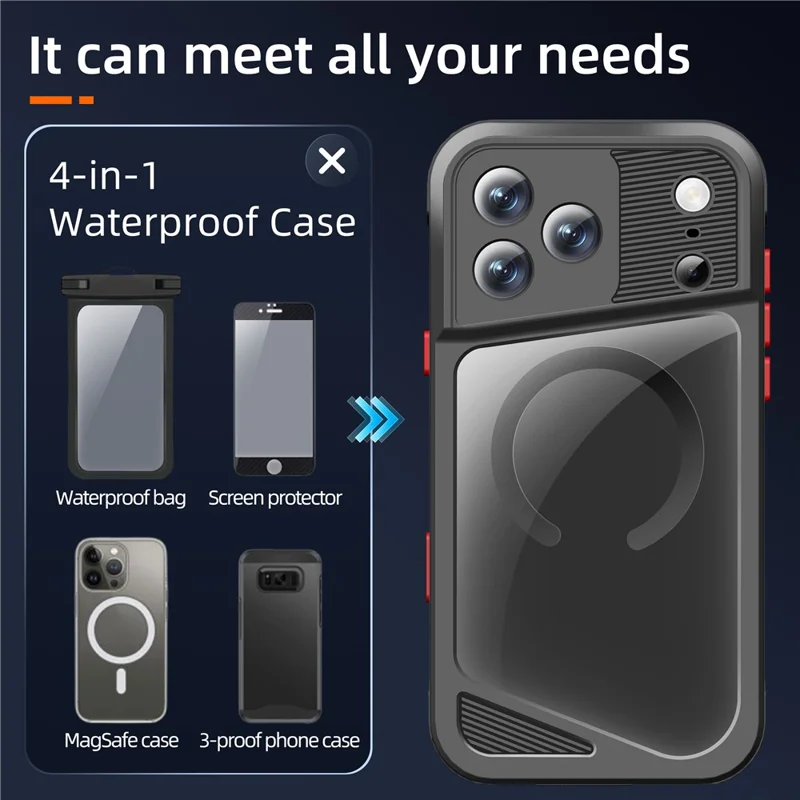 SHELLBOX Serie GTM per iPhone 17 Pro Max Custodia Magnetica IP68 Impermeabile con Telaio in Metallo TPU PC Cover Subacquea