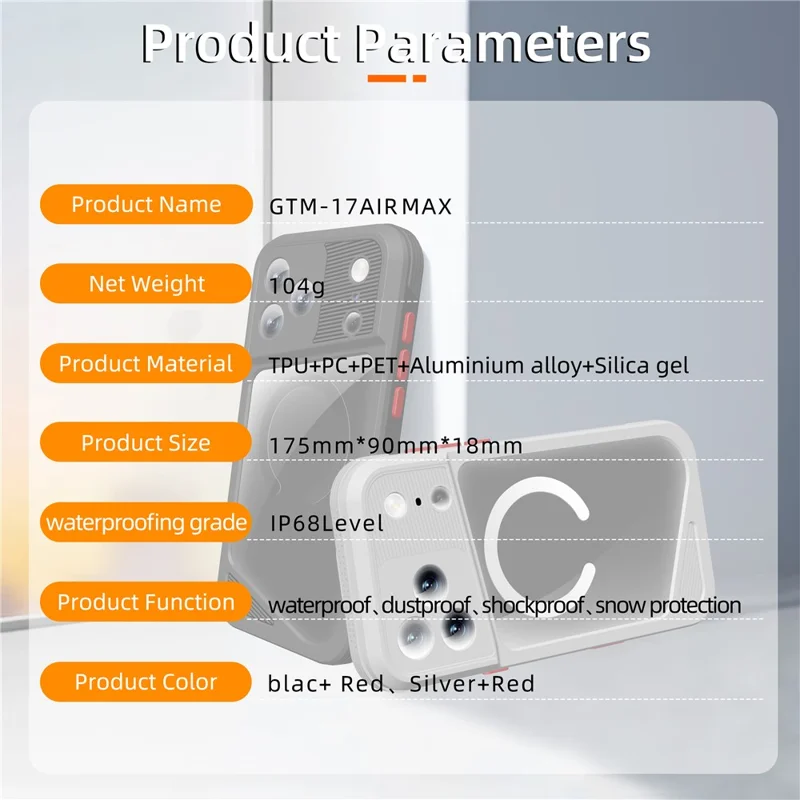 SHELLBOX Serie GTM per iPhone 17 Pro Max Custodia Magnetica IP68 Impermeabile con Telaio in Metallo TPU PC Cover Subacquea