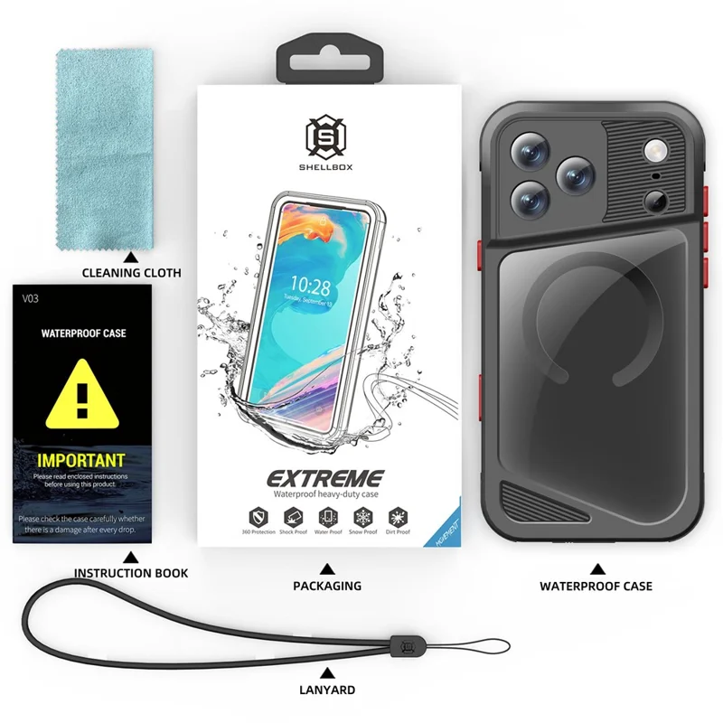 SHELLBOX Serie GTM per iPhone 17 Pro Max Custodia Magnetica IP68 Impermeabile con Telaio in Metallo TPU PC Cover Subacquea