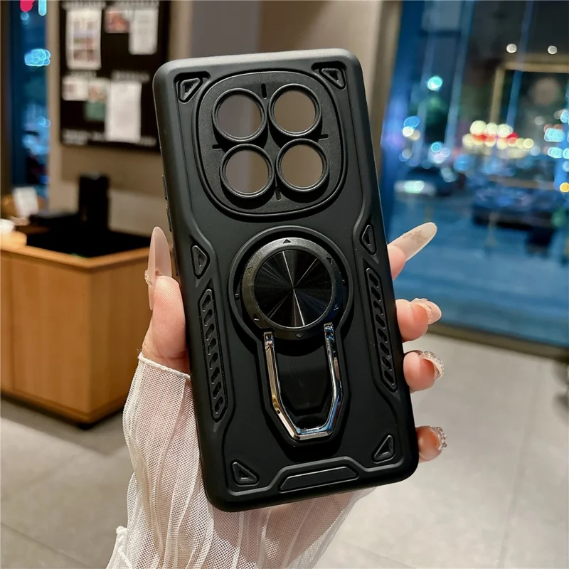 For Xiaomi Redmi Note 14 Pro 4G Case with Kickstand Shockproof TPU + PC Phone Back Cover - Black