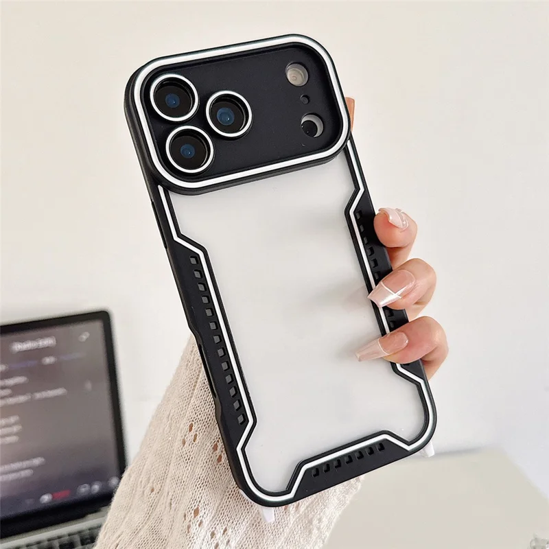 Für iPhone 17 Pro Max Hülle Kontrastfarbene Epoxidharz-PC + TPU-Handyhülle mit 6 abnehmbaren Eckschutzkappen – Schwarz