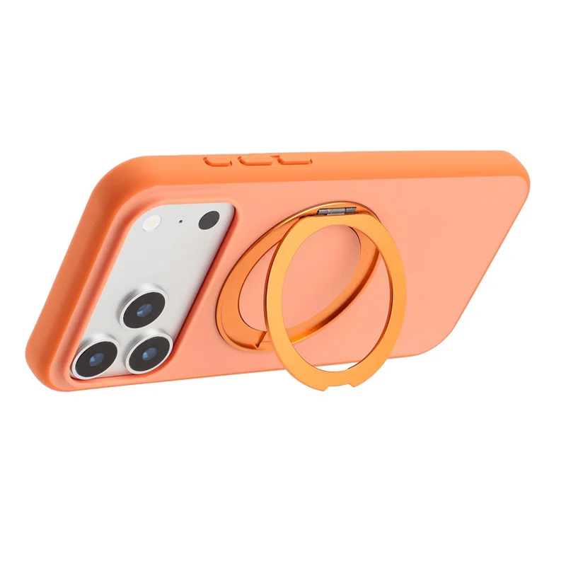 For iPhone 17 Pro Magnetic Case Rotary Kickstand Skin Touch PC + TPU Phone Cover Support Wireless Charging - Orange