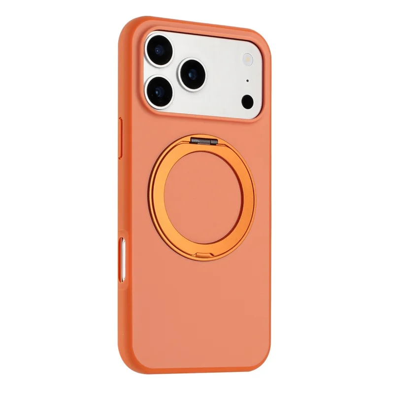 For iPhone 17 Pro Magnetic Case Rotary Kickstand Skin Touch PC + TPU Phone Cover Support Wireless Charging - Orange