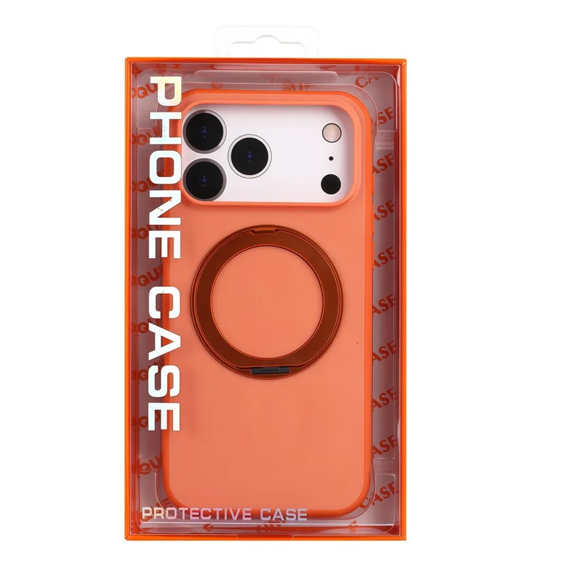 For iPhone 17 Pro Magnetic Case Rotary Kickstand Skin Touch PC + TPU Phone Cover Support Wireless Charging - Orange