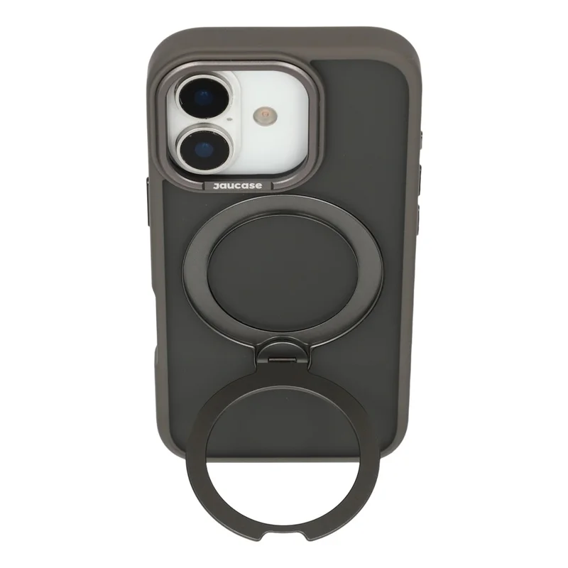 JAUCASE pour iPhone 17 Coque avec Support Pivotant Finition Mate Tactile Coque en PC + TPU - Gris Titane