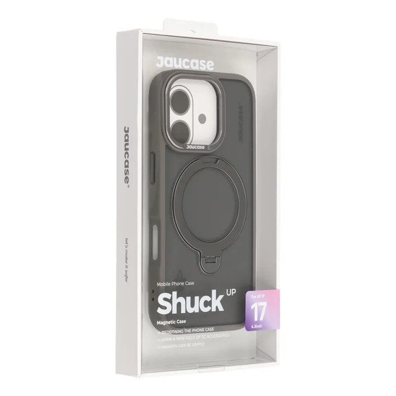 JAUCASE pour iPhone 17 Coque avec Support Pivotant Finition Mate Tactile Coque en PC + TPU - Gris Titane