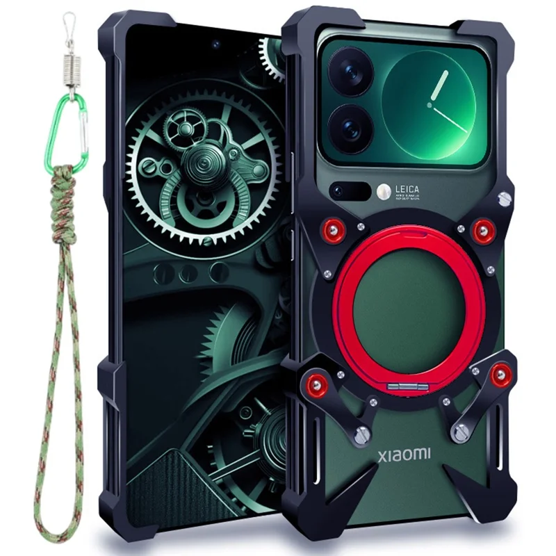 For Xiaomi 17 Pro Max Bumper Case Kickstand Aluminum Alloy Magnetic Phone Cover with Wrist Strap - Black