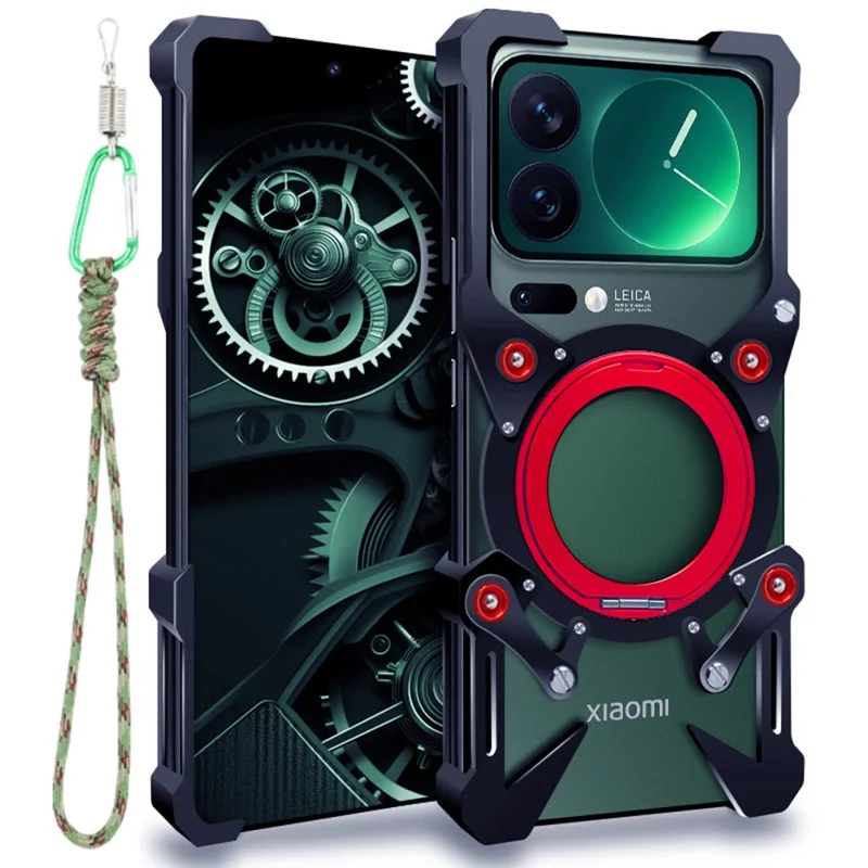 For Xiaomi 17 Pro Bumper Case Kickstand Aluminum Alloy Magnetic Phone Cover with Wrist Strap - Black